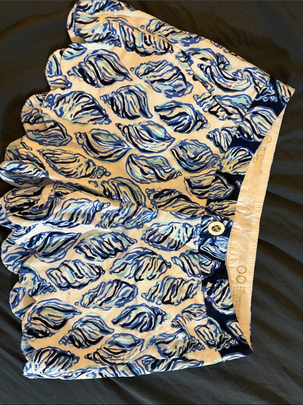 Lilly Pulitzer Blue Shell-Print Scallop Hem Shorts
